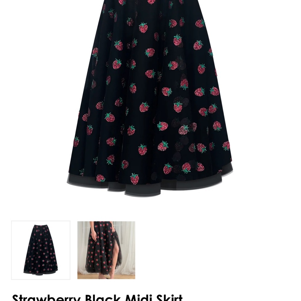 Lirika Matoshi Black Midi Skirt with Strawberry Print